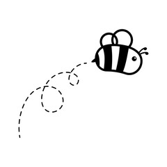 cartoon cute little bee flying on the dotted line to find sweet honey