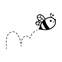 cartoon cute little bee flying on the dotted line to find sweet honey