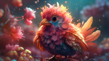 Phoenix illustration with flower. Generative AI.