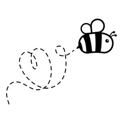 cartoon cute little bee flying on the dotted line to find sweet honey
