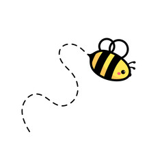 cartoon cute little bee flying on the dotted line to find sweet honey