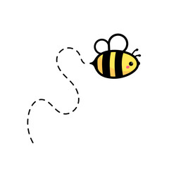 cartoon cute little bee flying on the dotted line to find sweet honey