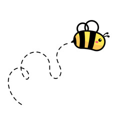 cartoon cute little bee flying on the dotted line to find sweet honey