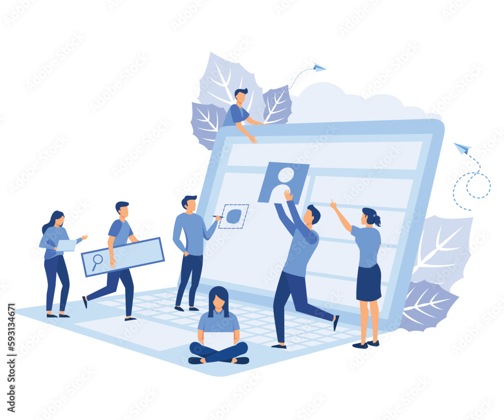 Poster a team of people is developing a website by filling it with functions, evelopment of websites and mo