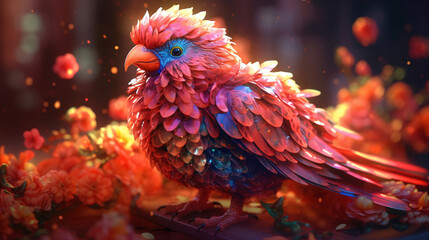 Fototapeta premium Phoenix illustration with flower. Generative AI.