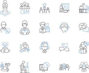 Employee labor outline icons collection. Employees, Labor, Employment, Working, Staff, Wage, Contract vector and illustration concept set. Jobs, Salaries, Hiring linear signs