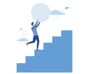  innovation in business concept, Businessman pushing sphere and leading the race against group other, winning strategy,  flat vector modern illustration 