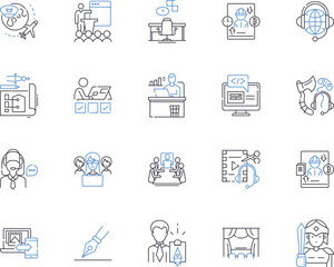 Freelance and work outline icons collection. Freelance, work, freelancer, job, remote, independent, self-employed vector and illustration concept set. gig, contract, project linear signs