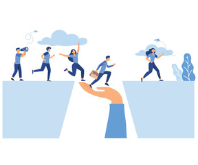 aimed at the goal concept, ncrease motivation, way to achieve the goal, teamwork, help in overcoming obstacles in the form of support,  flat vector modern illustration 