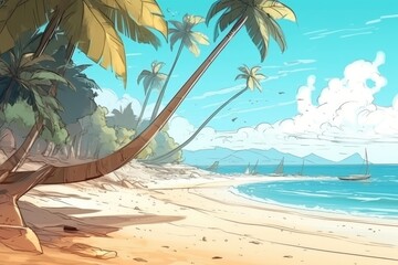 Naklejka premium Tropical Beach with Palm Trees in the Background. Generative AI