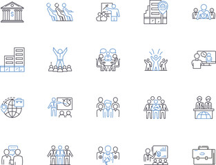 Franchise business outline icons collection. Franchise, Business, Opportunity, Investment, Retail, Expansion, Support vector and illustration concept set. Revenue, Agreement, Outlet linear signs