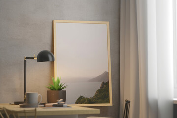 poster frame mockup in a cozy home interior, Generative AI
