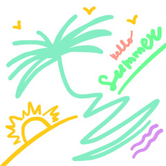 Hand drawn illustration of a beach