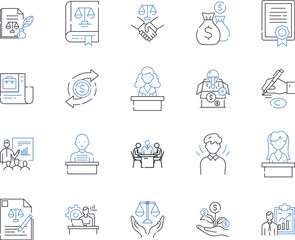 Outsourcing management outline icons collection. Outsourcing, management, vendor, procurement, partner, service, resources vector and illustration concept set. expertise, control, contract linear