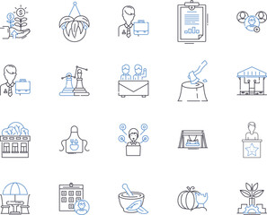 Farming industry outline icons collection. Agriculture, Crops, Livestock, Farming, Soil, Harvests, Tilling vector and illustration concept set. Herbicides, Pesticides, Weed linear signs