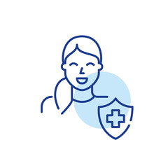 Woman with a medical insurance. Health plan. Pixel perfect, editable stroke icon