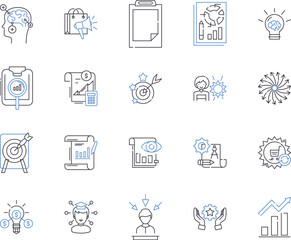 Strategy and brainstorming outline icons collection. Strategy, Brainstorming, Planning, Analyzing, Conceptualizing, Ideating, Thinking vector and illustration concept set. Innovating, Assessing