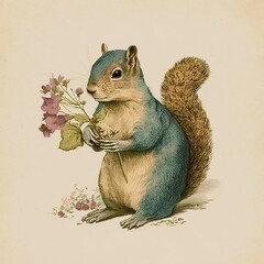 Cute Squirrel with Flower - A Timeless Beauty (ai generated)