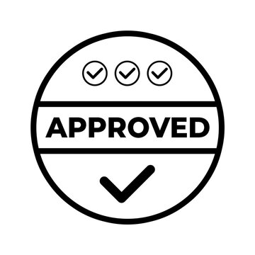 approved stamp black design with check mark icon transparent template