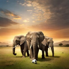 Fototapeta na wymiar Elephants playing soccer