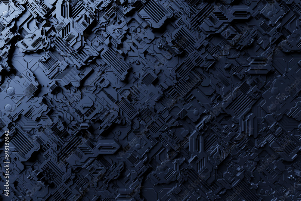 Poster 3d illustration of the close up of the blue cyber armor . abstract graphics in the style of computer