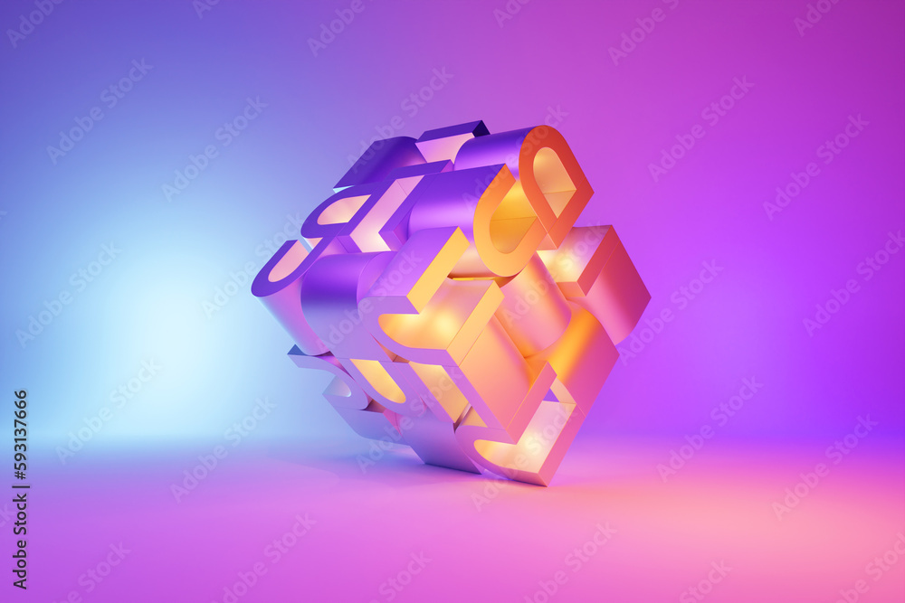 Poster abstract dynamic shape with ilghting smooth edges, sides. 3d illustration and rendering. elegant lin