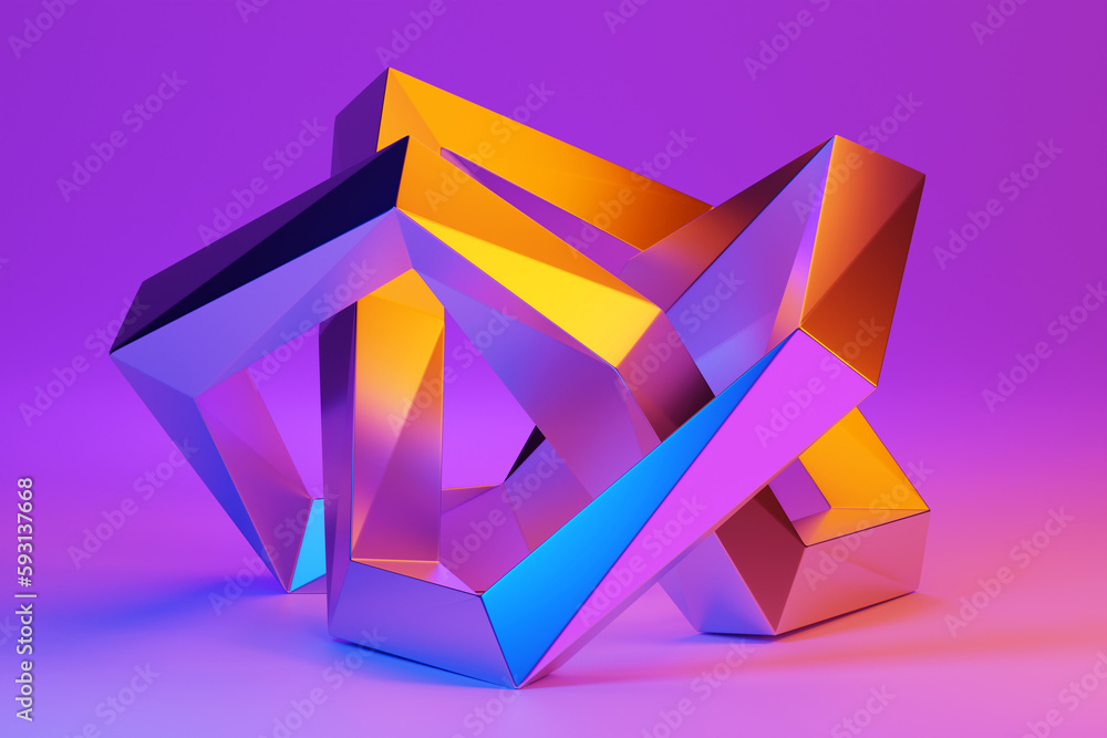 Poster abstract dynamic shape with ilghting smooth edges, sides. 3d illustration and rendering. elegant lin