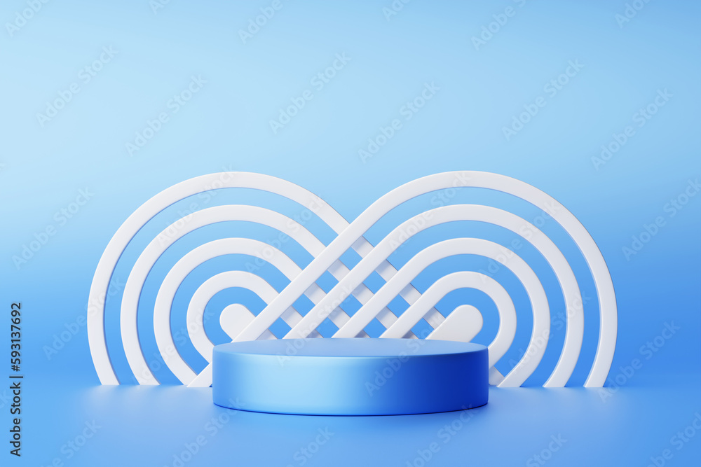 Poster 3d illustration of a blue circle podium stand on the background of a geometric composition. 3d rende