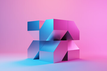 3D illustration of a  colorful node under pink neon lights. Fantastic  shape .Simple geometric...