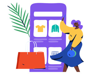 Holiday Shopping E-Commerce Online Shopping People Flat Vector Concept Operation Hand Drawn Illustration
