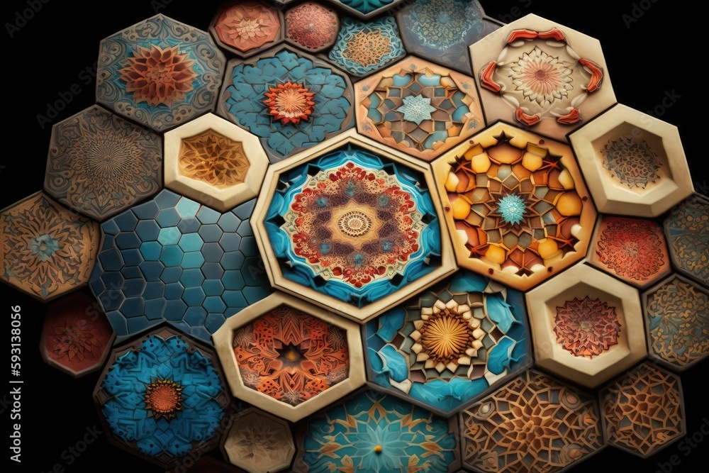 Aufkleber mosaic art abstract background in hexagonal shape. distinct generative ai image.