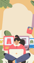 Holiday Shopping E-Commerce Online Shopping People Flat Vector Concept Operation Hand Drawn Illustration
