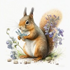 A Timeless Beauty - Cute Squirrel with Flower (ai generated)