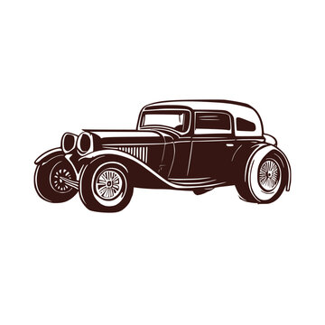 Vintage logo of an old car. Black and white old-school logo of a car. Aesthetic logo of an old car isolated on white background. vector icon.