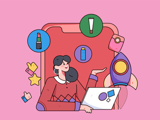 Holiday Shopping E-Commerce Online Shopping People Flat Vector Concept Operation Hand Drawn Illustration
