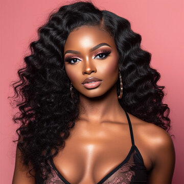 Beauty portrait of African American woman black hair model Generative AI
