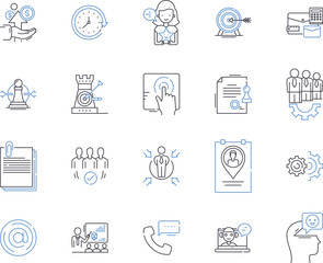 Business partnership outline icons collection. Alliance, Joint venture, Syndication, Affiliation, Cooperation, Consortium, Bonding vector and illustration concept set. Networking, Coopetition, Synergy