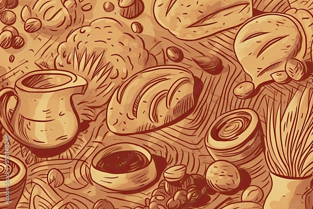 Poster various types of food arranged on a table for a meal. generative ai