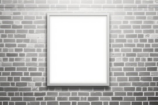 Modern White Frame Hanging on a Rustic Brick Wall. Generative AI