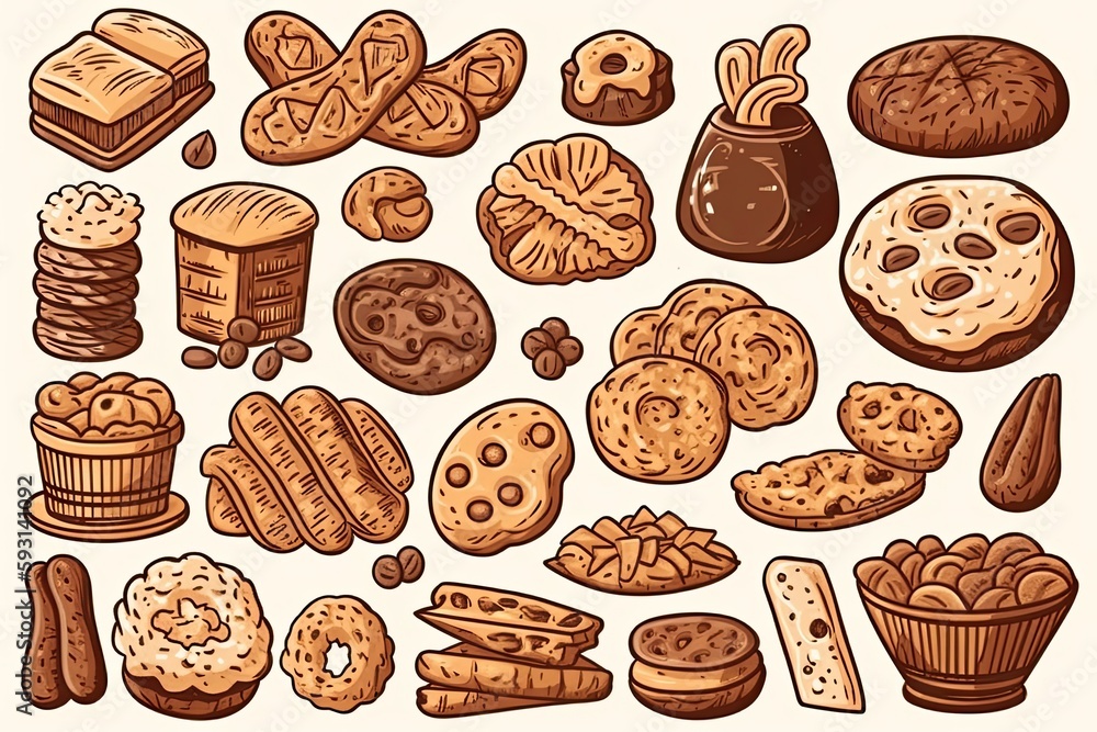 Poster various types of bread from around the world on display. generative ai