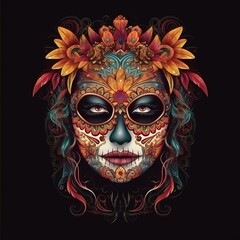 Dia de los muertos, Maxican mask girl, Generative Ai