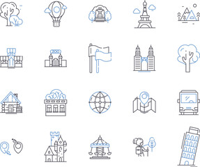 Wellness tourism outline icons collection. Wellness, Tourism, Health, Vacation, Retreat, Relaxation, Adventure vector and illustration concept set. Escape, Yoga, Fitness linear signs