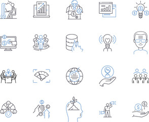 Bookkeeping outline icons collection. Bookkeeping, Accounting, Finances, Ledger, Records, Balance, Reconcile vector and illustration concept set. Transaction, Expenses, Income linear signs