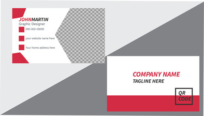 Naklejka premium Business card Modern, Creative business Name card, visiting cards, visit card, A clean and professional business card design template, for company corporate style. Simple and Clean Red and Whit