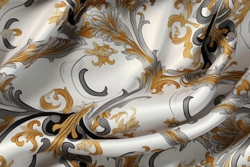Luxury portuguese themed style silk fabric, elegant seamless pattern, realistic light and shadow background, photorealistic wallpaper, generative ai