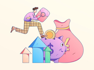 Internet finance and wealth management investment flat vector concept operation hand drawn illustration
