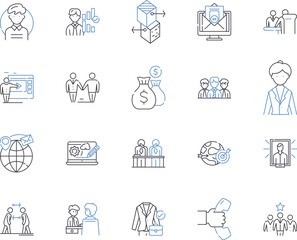 Social media management outline icons collection. Social, Media, Management, Networking, Monitoring, Scheduling, Engagement vector and illustration concept set. Content, Posting, Strategy linear signs