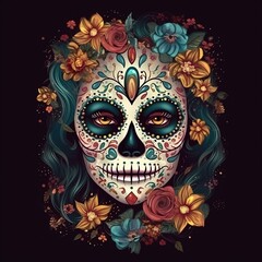 Dia de los muertos, Maxican mask girl, Generative Ai