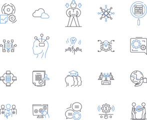 Fototapeta premium Personal development outline icons collection. Growth, Learning, Self-improvement, Goals, Reflection, Motivation, Habits vector and illustration concept set. Productivity, Mindfulness, Gratitude