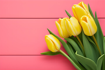 Yellow Tulip Flowers Isolated On Pink Background